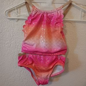 Mermaid Scallop pink, orange & Metallic Gold Girls 2 Piece swimwear